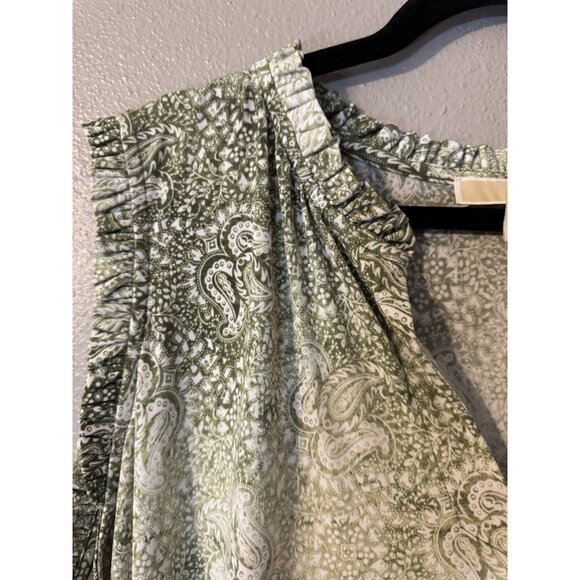 Michael Kors Shift Dress 2X Green Ivory Paisley Sleeveless Stretch Summer - Picture 11 of 11
